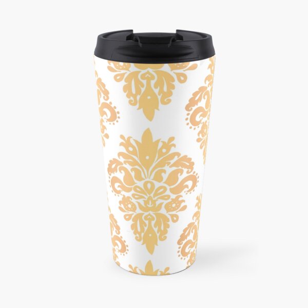 Gold and White Classic Damask Pattern Travel Mug