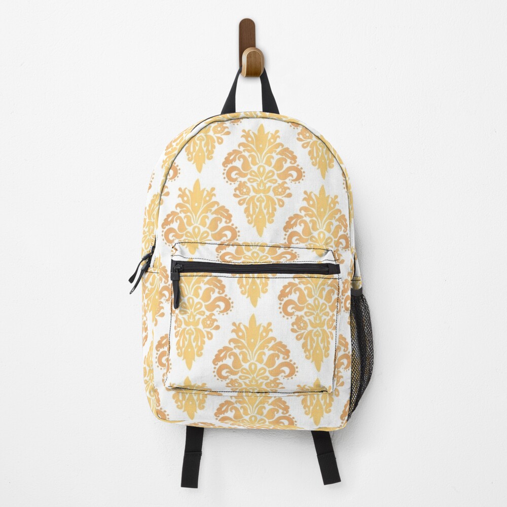 Gold and White Classic Damask Pattern Backpack