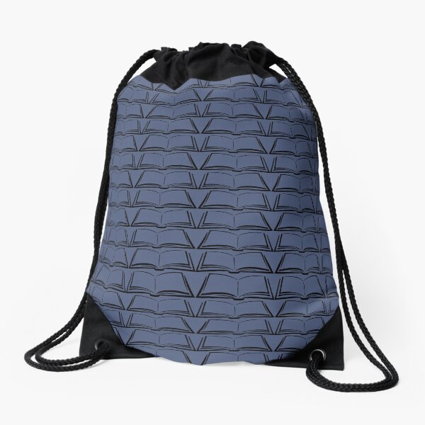 Open Books Pattern Black and White Drawstring Bag