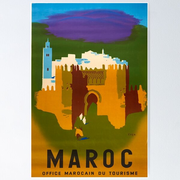 24x36 Vintage Casablanca Porte Du outlet Maroc Travel Poster, Cat in Window Retro Old