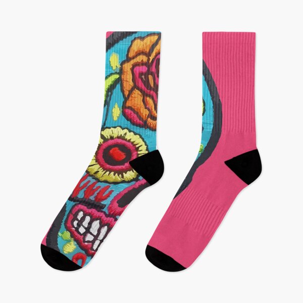 Item preview, Sugar SKULL Blue mexican embroidery day of the dead flowers colorful calaverita designed and sold by T-Mex.