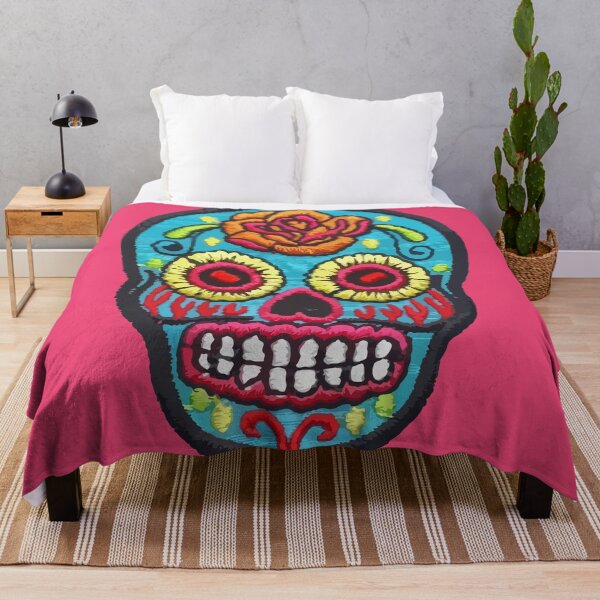 Item preview, Sugar SKULL Blue mexican embroidery day of the dead flowers colorful calaverita designed and sold by T-Mex.