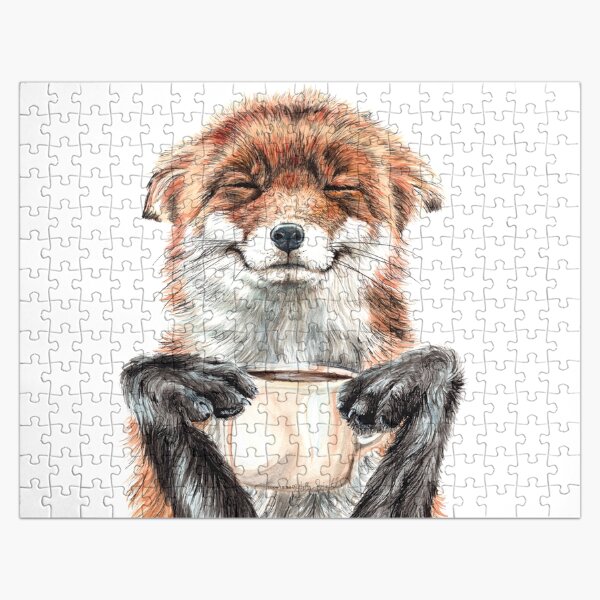 Morning Fox - cute coffee animal Jigsaw Puzzle