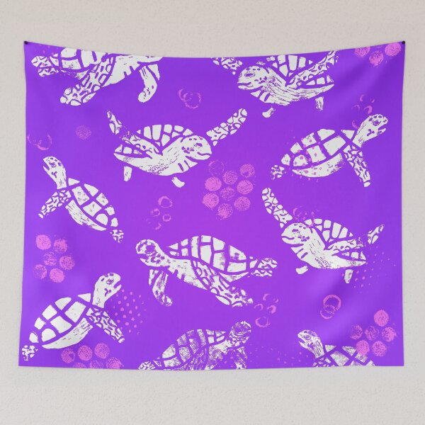 Item preview, White turtle print on purple designed and sold by Dibujo Divertido.