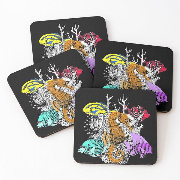 Earth Day Save Coral Reefs Sea Fish Seahorse Coastal Cleanup Premium T-Shirt Coasters (Set of 4)