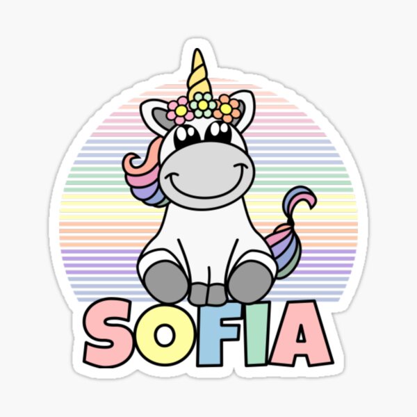 Nombre de Sofia Cute Unicorn Rainbow Pegatina