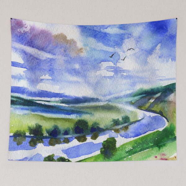 Item preview, Charming Watercolor Riverscape designed and sold by adortopia.