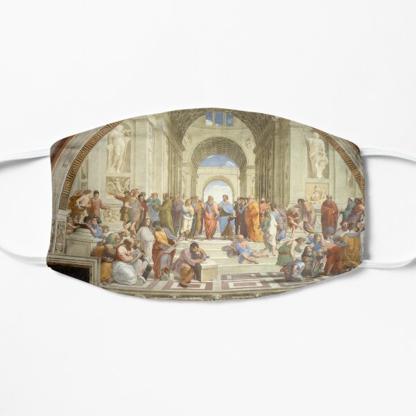 The School of Athens (1509–1511) by Raphael, depicting famous classical Greek philosophers in an idealized setting inspired by ancient Greek architecture Mask