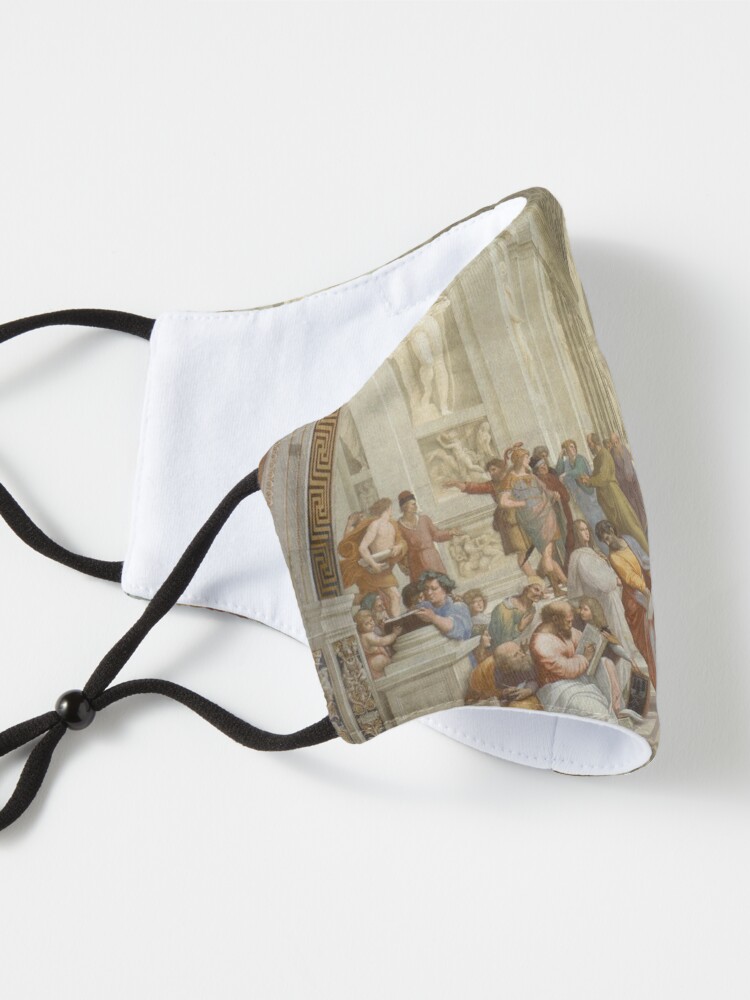Alternate view of The School of Athens (1509–1511) by Raphael, depicting famous classical Greek philosophers in an idealized setting inspired by ancient Greek architecture Mask