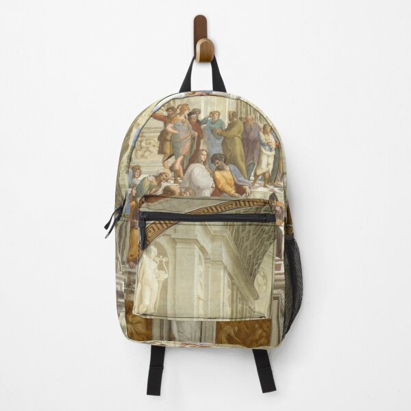 The School of Athens (1509–1511) by Raphael, depicting famous classical Greek philosophers in an idealized setting inspired by ancient Greek architecture Backpack