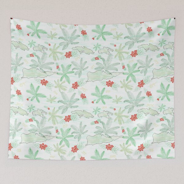 Item preview, Cute US Virgin Islands Map Outline/palms/flamboyant tree Pattern designed and sold by BissyCollective.