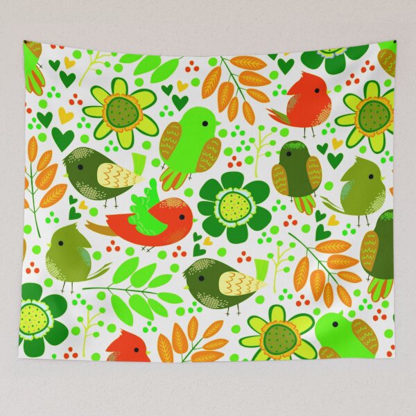 Item preview, Birds Flowers and Leaves Illustration Pattern Design designed and sold by adityanik.