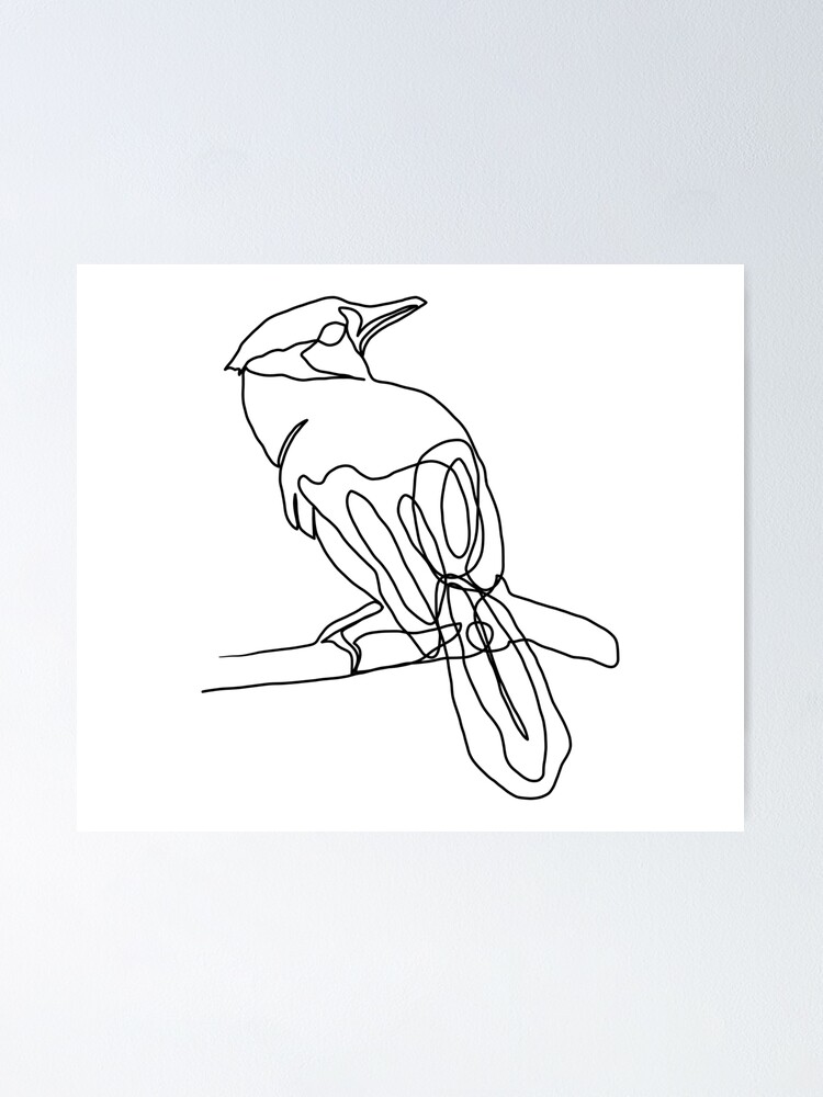 Basic Abstract Line Art Blue Jay Bird Drawing | Poster