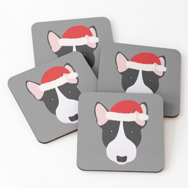 Artikelvorschau, Weihnachten schwarz und weiß Miniatur Bull Terrier entworfen und verkauft von KCPetPortraits.