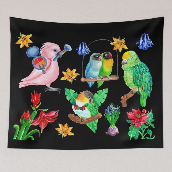 Item preview, Watercolor Parrots and Flowers designed and sold by Ivy Lily Art.