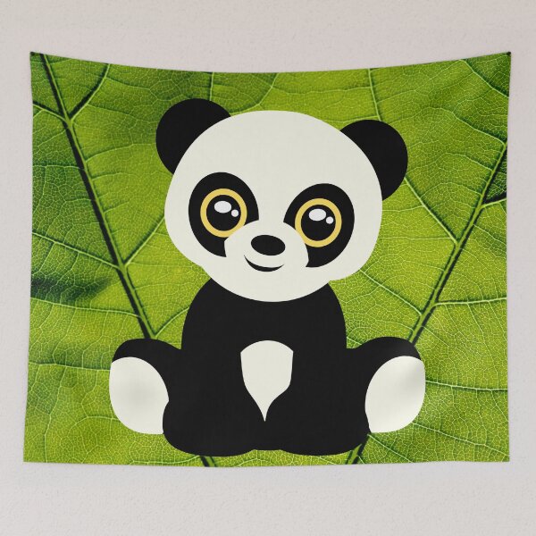 Item preview, Cute Cartoon Panda with Green Leaf Background designed and sold by SunfullyYours.