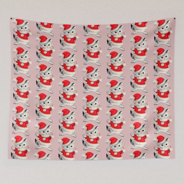 Aperçu de l'œuvre Chat de Noël kitsch avec une canne à sucre créée et vendue par yellowcat2019.