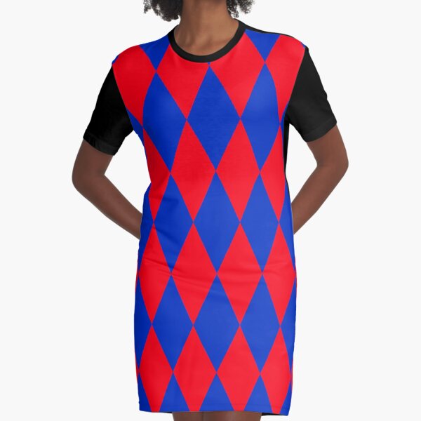 Blue and red Pattern Graphic T-Shirt Dress