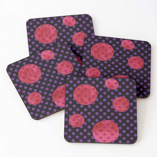 Item preview, polka dot reds and purple pattern designed and sold by theinkypensieve.
