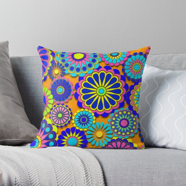 Flower Power Retro Style Hippy Flowers Throw Pillow