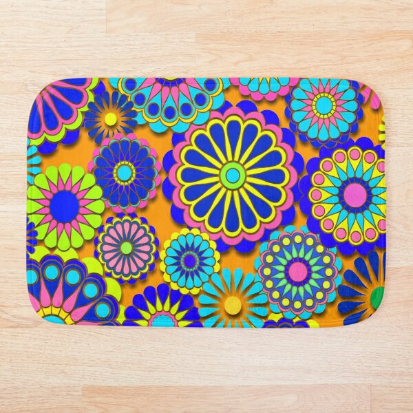Flower Power Retro Style Hippy Flowers Bath Mat