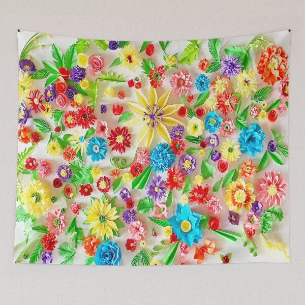 Item preview, Vivid multicolour quilled flowers on white background - quilled floral artwork (THIS IS A PRINT) designed and sold by folkyouall.