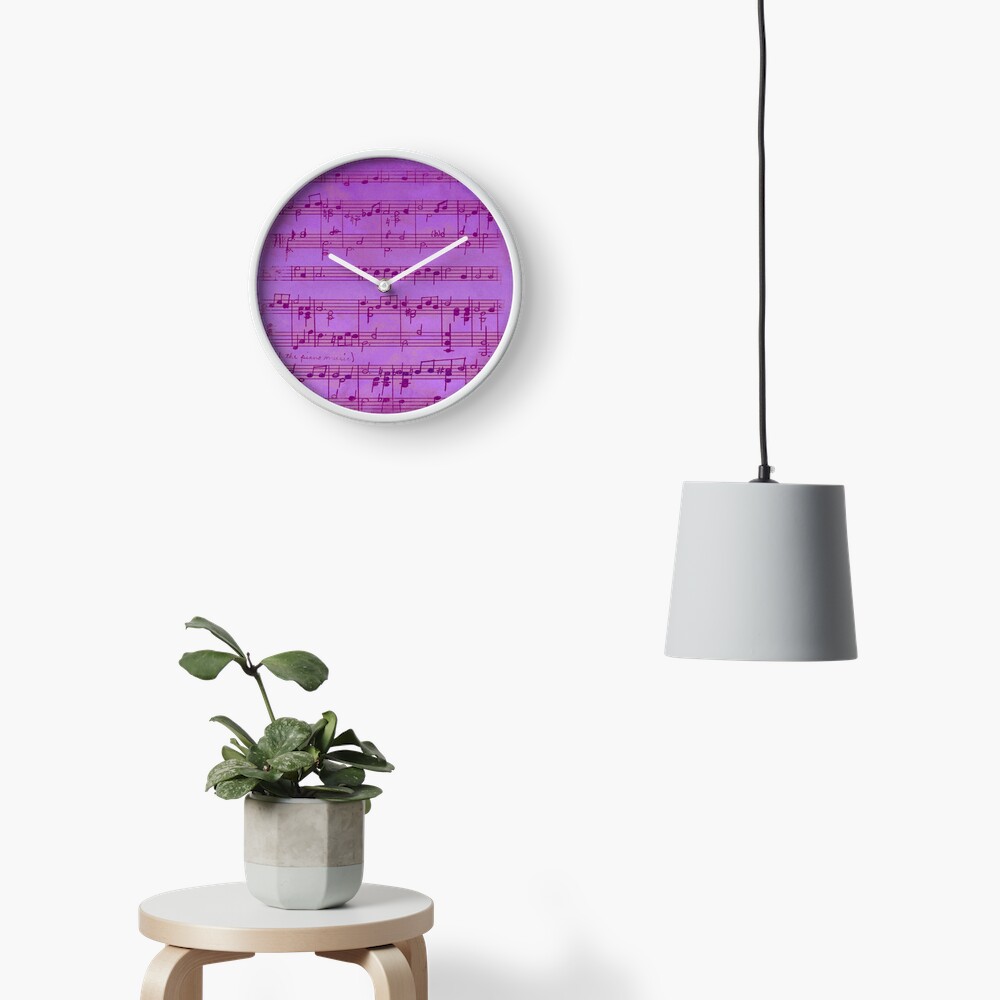 Vintage Purple Old Sheet Music Artwork Clock by Pamela Arsena