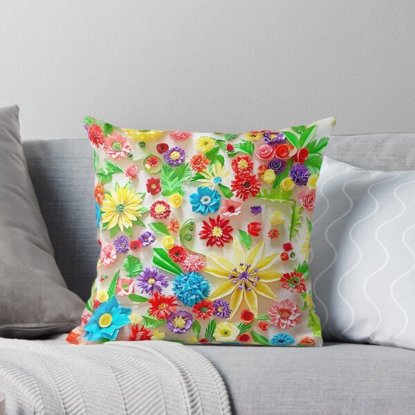 Item preview, Vivid multicolour quilled flowers on white background - quilled floral artwork (THIS IS A PRINT) designed and sold by folkyouall.