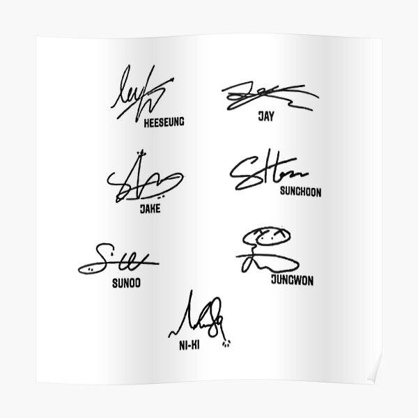 enhypen members signatures print poster by kirstenovich redbubble