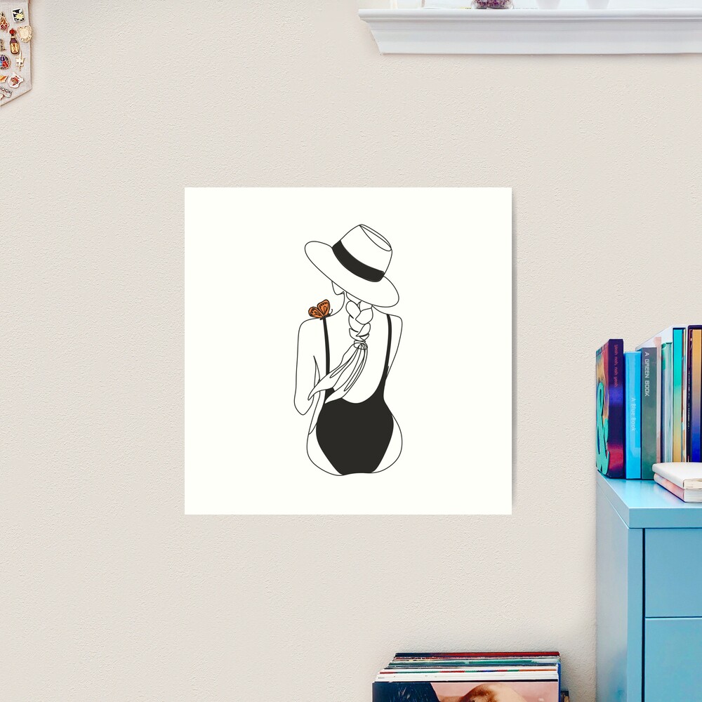 Line Art sexy woman in hat.Vector.Minimalistic logo illustration