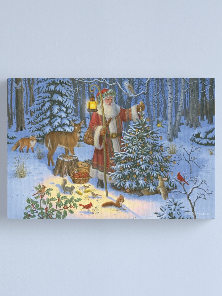 Thumbnail 1 of 3, Canvas Print, Santa Claus and the Animals' Christmas Tree designed and sold by RuthSanderson.