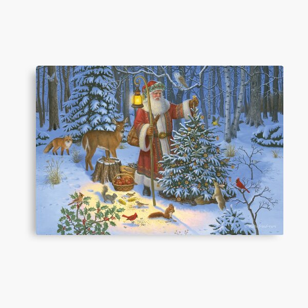 Santa Claus and the Animals' Christmas Tree Canvas Print