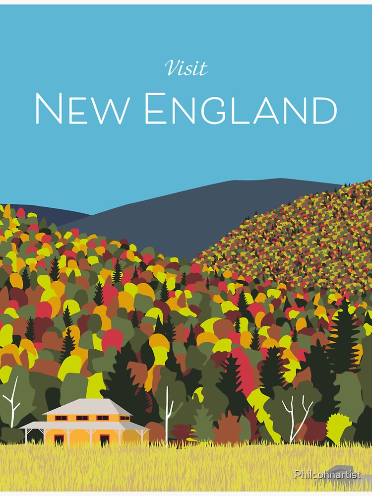 Thumbnail 3 of 3, Sticker, New England retro travel poster designed and sold by Philcohnartist.
