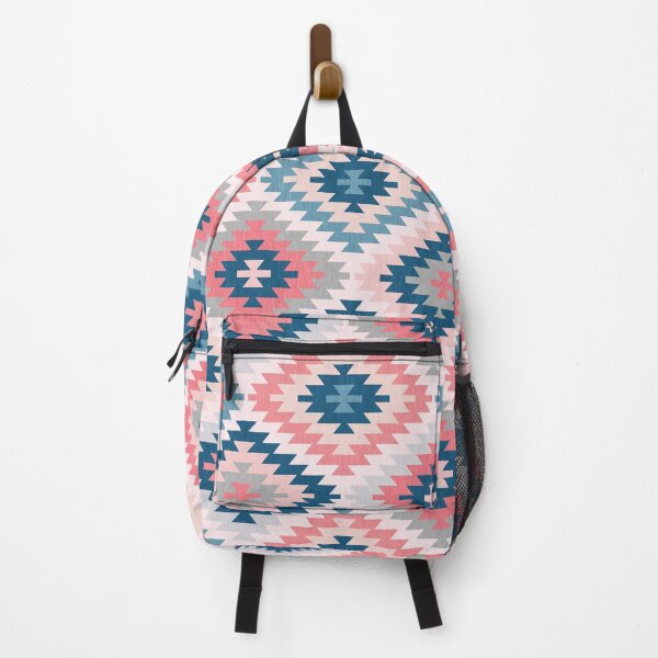 Item preview, Happy Kilim pattern in coral and blue designed and sold by kasumidesign.