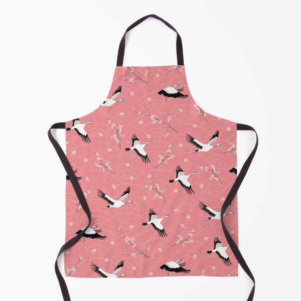 Item preview, cranes - Crane pattern with flowering branches on corall background designed and sold by kasumidesign.
