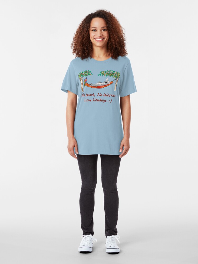 Alternate view of Hammock Sleeping Koala - No work, no worries Slim Fit T-Shirt