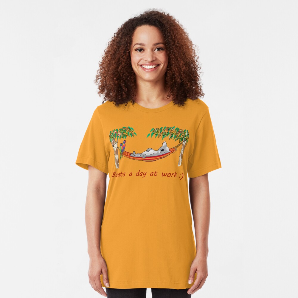 Hammock Sleeping Koala - Beats a day at work Slim Fit T-Shirt