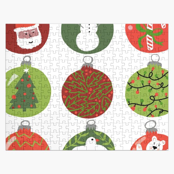 "Christmas Ornaments Fun Xmas Balls Pattern" Jigsaw Puzzle by