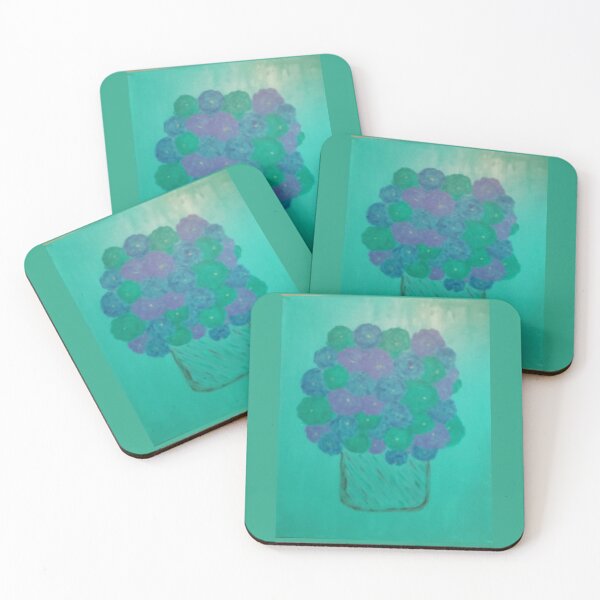 Item preview, Flowers In A Basket Blue Green Purple on Teal Background designed and sold by DesignsByMuriel.