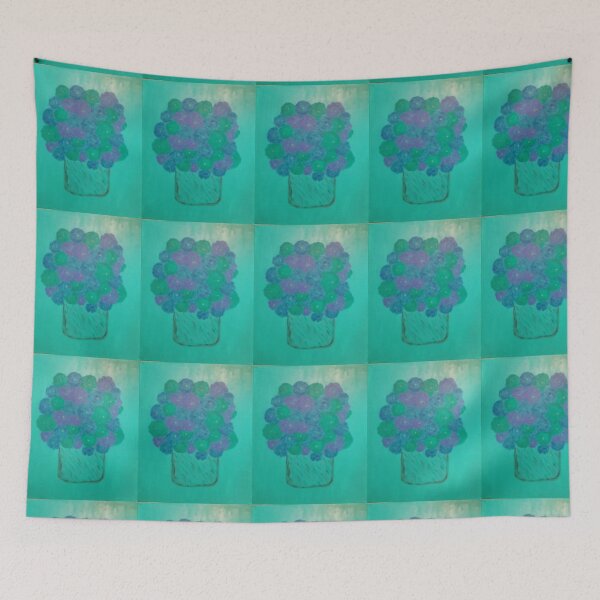 Item preview, Flowers In A Basket Blue Green Purple on Teal Background designed and sold by DesignsByMuriel.