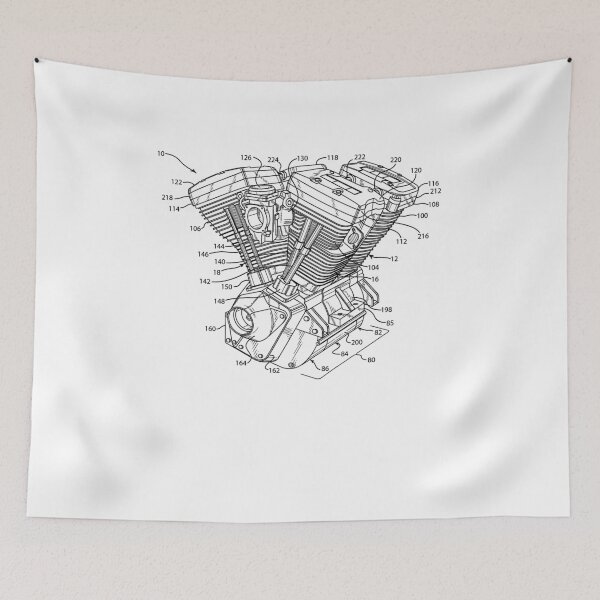 Item preview, Chopper Motorcycle Bike Engine V-Twin Scheme Technical Drawing Blueprint designed and sold by FP-POD.