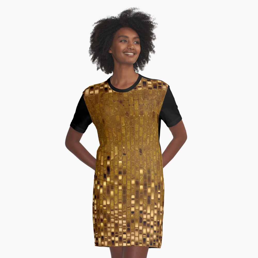 Gold Sequin PRINT Texture | Gold Metallic PRINT Texture | 70s Disco Inspired Graphic T-Shirt Dress