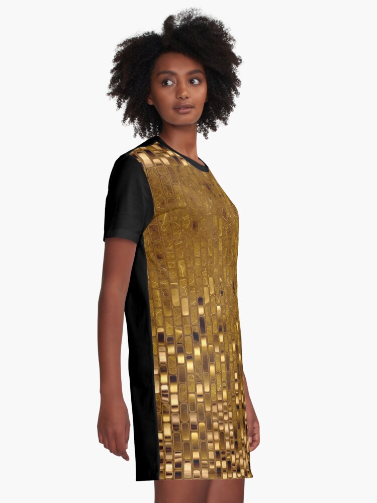 Alternate view of Gold Sequin PRINT Texture | Gold Metallic PRINT Texture | 70s Disco Inspired  Graphic T-Shirt Dress
