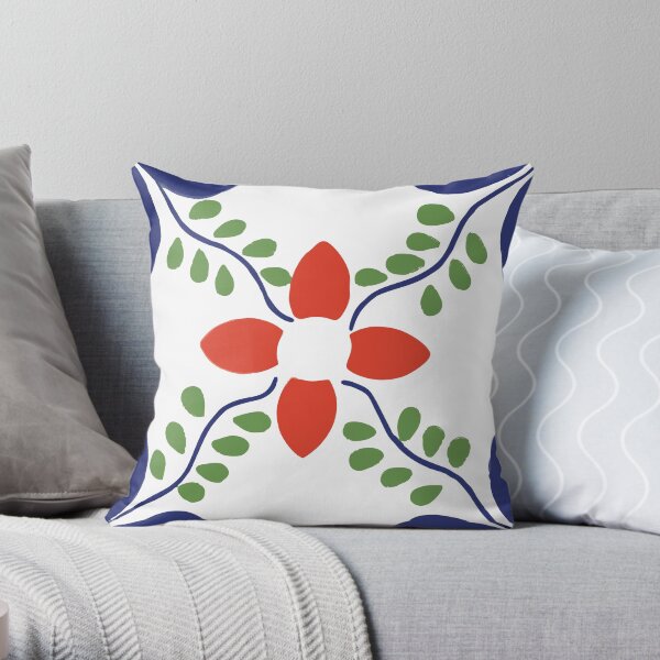 Talavera Red Flower Throw Pillow
