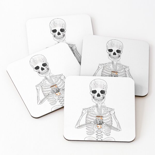 Item preview, skeleton with pumpkin latte illustration designed and sold by EmiGdesigns.