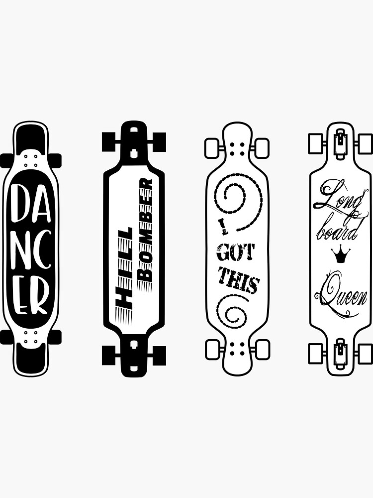 "Longboard stickers pack B&W" Sticker for Sale by LongboardSister