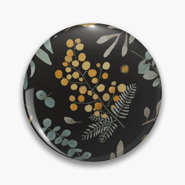 Item preview, Australian native wattle eucalyptus watercolor floral black designed and sold by Lolah-Studio.