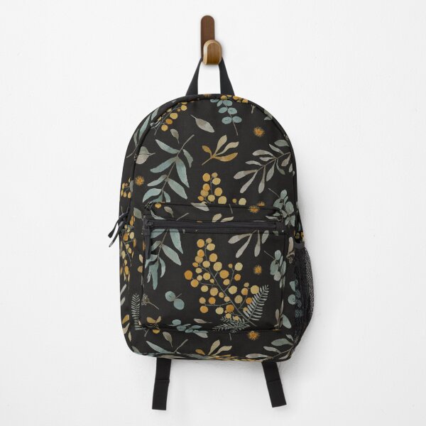Item preview, Australian native wattle eucalyptus watercolor floral black designed and sold by Lolah-Studio.