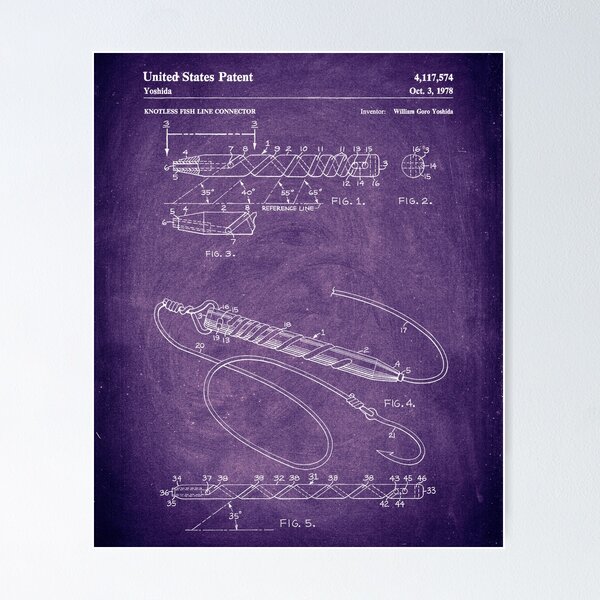 Item preview, Knotless fish line connector 1978 patent purple chalkboard designed and sold by InkedArtPrints.