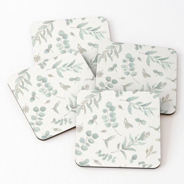 Item preview, Eucalyptus leaves in watercolor beige background designed and sold by Lolah-Studio.